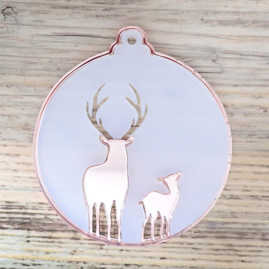 [R&F] White and Pink Deer Christmas Baubles by Incudo, 74mm (Pack of 5)