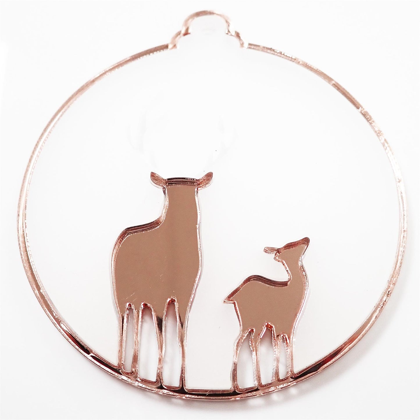 [R&F] White and Pink Deer Christmas Baubles by Incudo, 74mm (Pack of 5)