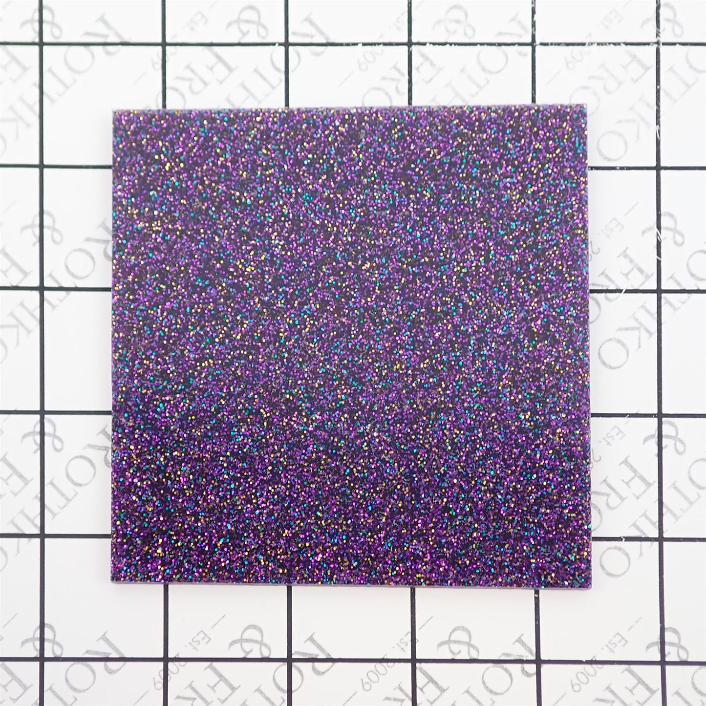 Incudo Purple 2-Sided Holographic Glitter Acrylic Sheet - 98x98x3mm (3.9x3.86x0.12"), Sample
