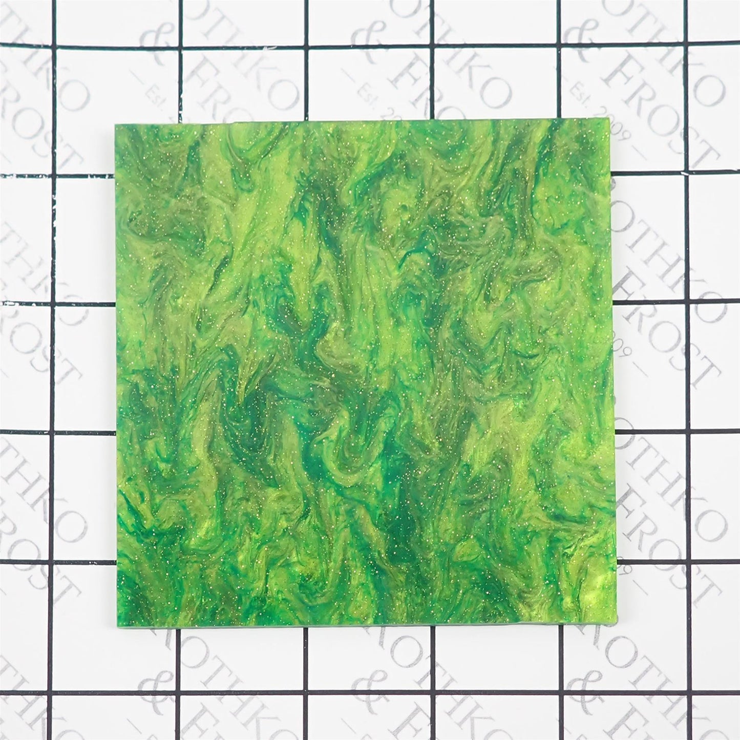Incudo Green Glittering Smoky Acrylic Sheet - 98x98x3mm (3.9x3.86x0.12"), Sample