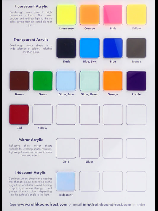 Incudo Transparent and Fluorescent Acrylic Swatch Page