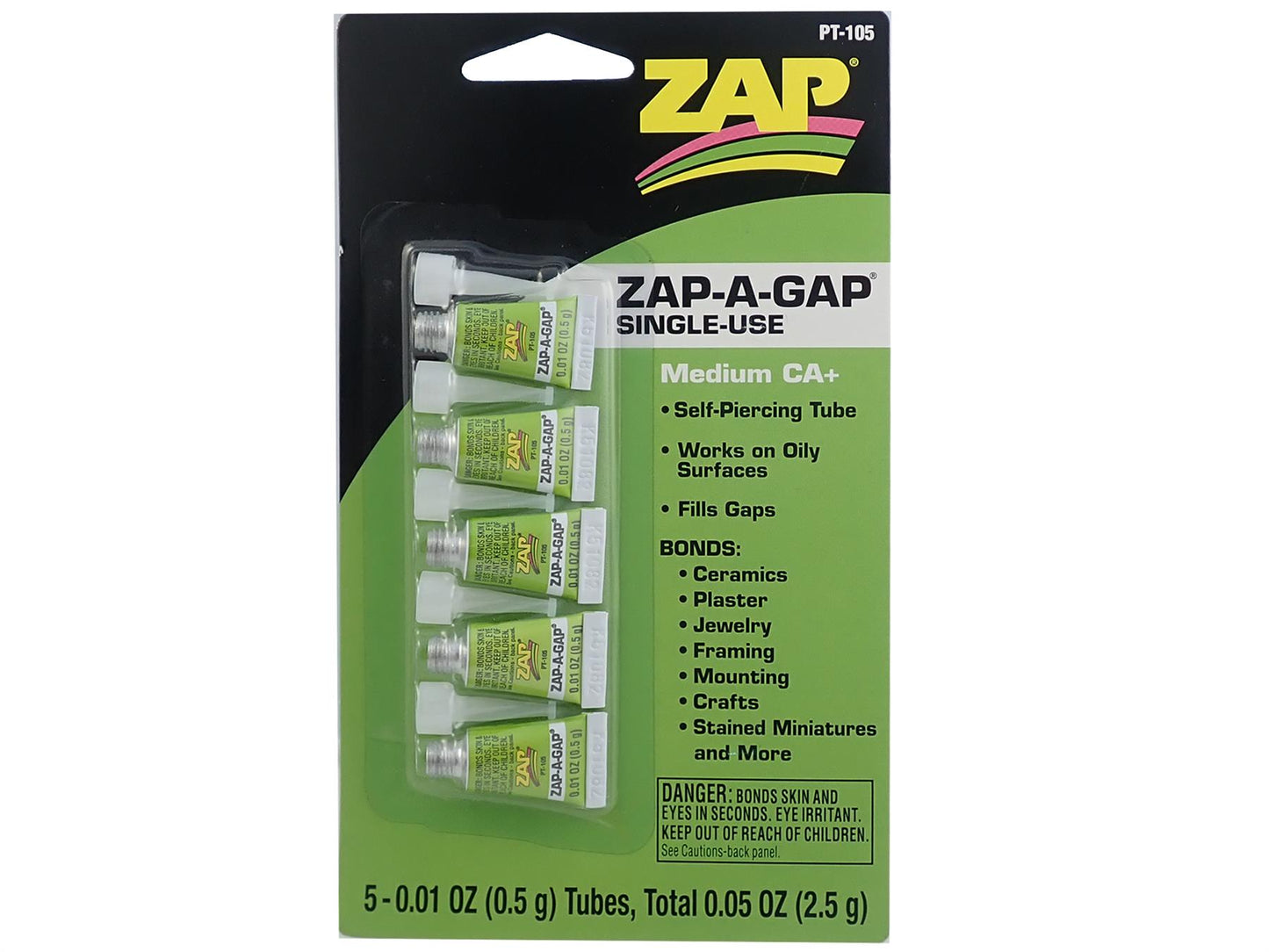 Zap PT-105 Ca Superglue - 0.5g Single Use, Pack of 5, Medium, 0.01Oz
