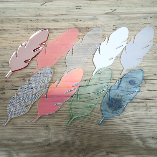 [R&F] Rose Gold Mirror Cast Acrylic Feather Decorations, 100mm (Style 3) (Pack of 4)