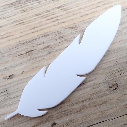 [R&F] White Acrylic Feather Decorations, 100mm (Style 8) (Pack of 6)